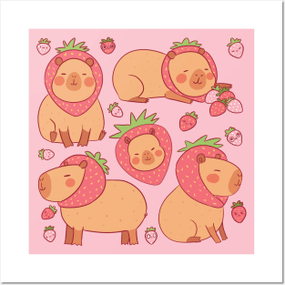 Cute capybara strawberry Posters and Art